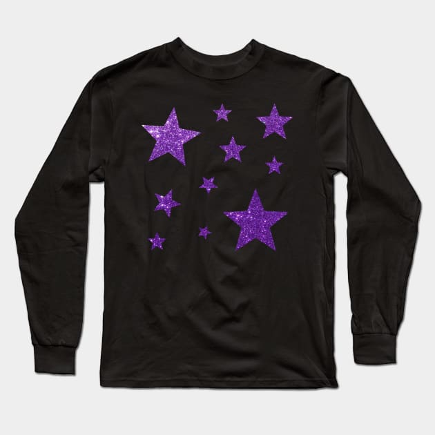 Purple Faux Glitter Stars Long Sleeve T-Shirt by Felicity-K